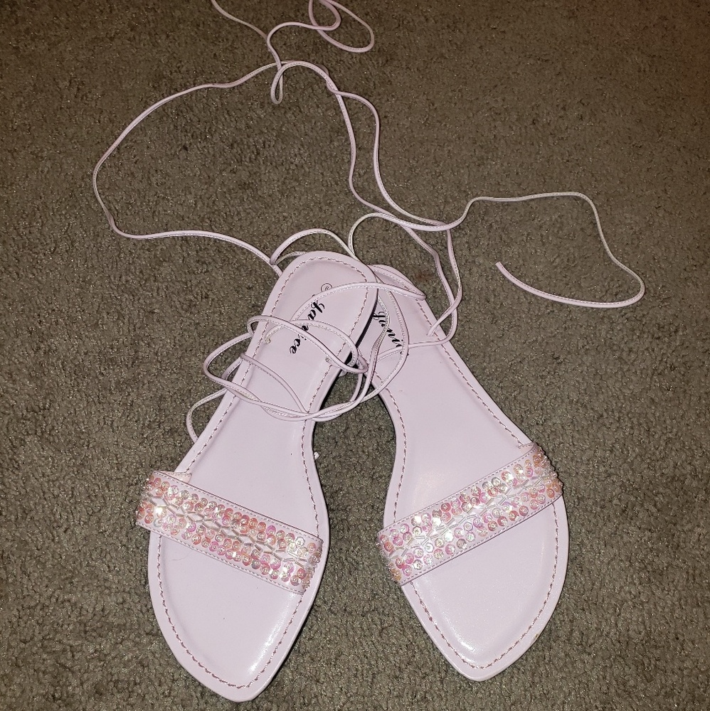 Lt Pink Seguin Ankle Wrap Sandals